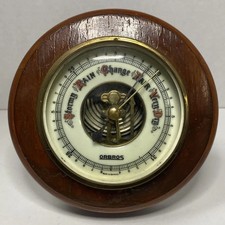 Vintage Orbros Barometer Made In Germany Brass With Wooden Enclosure W/Kickstand picture