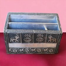 Letter Organizer Aloy Silvertone 3 Compartment Elephant Trunk Up Handcrafted VTG picture