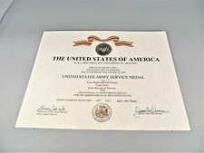 United States Army Service Medal Replacement Certificate-Not embossed picture