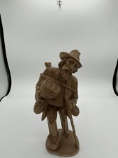 Primitive Antique Hand Carved Hiker Black Forest Folk Art Wood Statue picture
