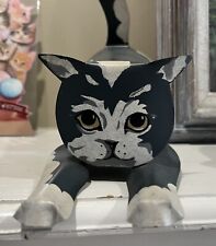 Playful Cat Painted Metal Figurine Vintage Cat Shelf Sitter Artist Signed Young picture