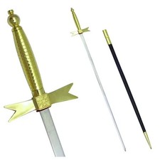 Masonic Fellowcraft Blue Lodge Sword Square Compass Gold Hilt w/ Case picture