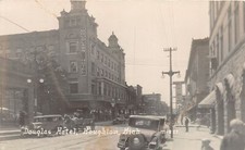 H35/ Houghton Michigan RPPC Postcard c1930s Douglas Hotel Building Autos  1 picture
