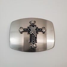 Simple Chrome Plated Raised Jeweled Cross Belt Buckle Collectible picture