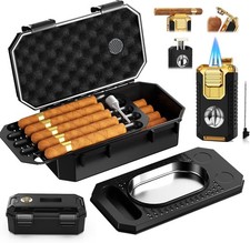 Travel Cigar Humidor Case Set with Torch Lighter Ashtray Cutter Gift for Men picture
