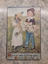 Tuck Oilette No 1022 Easter Greetings Postcard Little Boy & Girl England picture