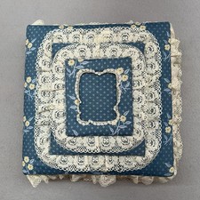 80's Vintage Fabric Photo Album Blue Hearts, Lace, Ribbon, Grandma Core Granny picture
