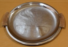 Kromex Sculptura Chrome Round Serving Tray w/ Walnut Handles 1970's USA 1470-25  picture