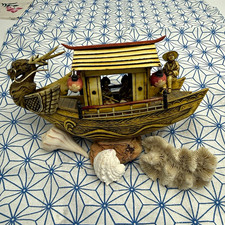 Antique Celluloid Japanese Boat, Two Women and a Man picture