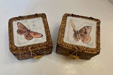 2 Small Wicker Baskets with Butterflies and Button Closure picture