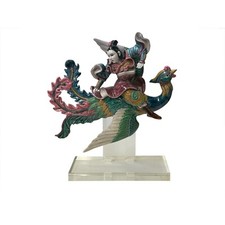 Chinese Vintage Color Ceramic Warrior Riding Phoenix Figure Display Art ws3991 picture