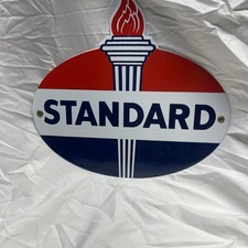 STANDARD TORCH PORCELAIN SIGN Vintage 12” Amoco gas sign advertising station  picture