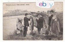 1912 PINE RIVER MINNESOTA EXAGGERATION PIKE MUSKIE POSTCARD MN GREENFIELD IOWA  picture