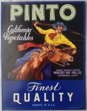 Vintage 1950s Pinto California Vegtables Crate Label Monterey Bay Castroville Ca picture