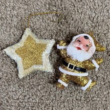 Lot of Two Vintage Christmas Ornaments Silverstri Glitter Dancing Santa Claus  picture