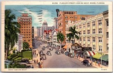 1936 Flagler Street Looking West Miami Florida FL Buildings Posted Postcard picture