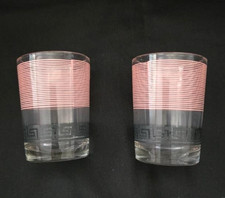 VINTAGE HAZEL ATLAS PINK & BLACK GREEK KEY CORDIAL SHOT GLASS 2 PC MCM BARWARE picture