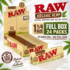 RAW Organic Hemp 1 1/4 Rolling Papers 24 Packs Full Box 1200 Leaves Unbleached picture