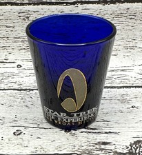 Star Trek The Experience Las Vegas Hilton Shot Glass 1997 Cobalt Blue Gold picture