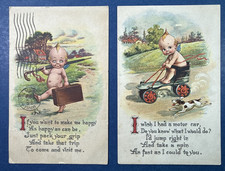 SET 2 Children Angels Greetings Antique Postcards. Kewpie Style. 1915. picture
