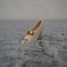 Vtg Miniature Porcelain High Heel Shoes Roses Gold Buckle Cream Japan Lefton picture