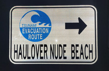 HAULOVER NUDE BEACH Tsunami Evacuation Route road sign, 18