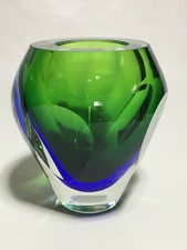 Vintage Kosta Boda Fifth Avenue Heavy Lead Crystal Vase Blue & Green picture