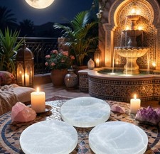 Selenite Satin Spar Crystal Round Circle Plate (4 Inches) Natural Genuine Decor picture