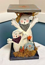 Wooden Wood Halloween Ghosts 8 Inch Pedestal - Country Primitive Folk Art Decor picture