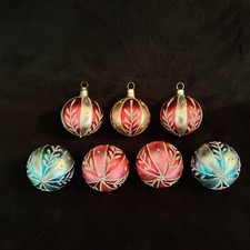 Vintage Christmas Ornaments Handpainted Mercury Glass Glitter 1.75