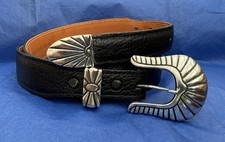 AWESOME Vintage Max Lang Houston TX 3 Pc Sterling Silver Ranger Belt Buckle Set picture