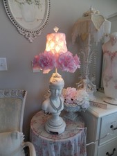 VTG. HOUDON LADY STATUE BUST LAMP W/  MAURA DANIELS  PINK ROSE LAMP SHADE &JEWEL picture