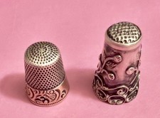 Antique Sterling Silver Thimbles Lot of 2 Size 6 Ornate Floral Engraved picture