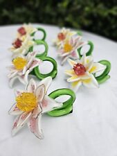Vintage Murano Style Blow Art Glass Flower Napkin Rings - Set Of 7 picture