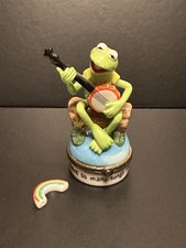 RARE VTG Midwest Cannon Kermit The Frog Muppets Porcelain Hinged Trinket Box picture
