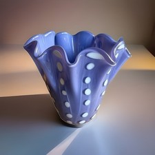 Vintage Fenton (unmarked) Coin Dot Large Lavender White Dots Vase EUC 7 Inch picture