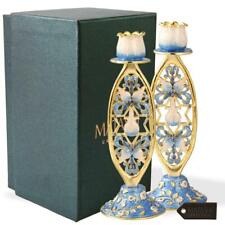 Matashi Shabbat Candlestick (2-Piece Set) Hand-Painted, Gold-Plated Pewter picture
