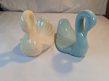 Vintage Ceramic Swan Planter Pair Japan MCM Pastel Cream & Blue – 1 w/ Tags May picture