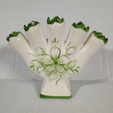 Leart Five Finger Bud Vase Hand Painted Green Floral #304 USA picture