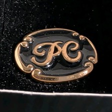PC Logo Oval Pinback Lapel Pin Black Enamel Black & Gold Tone picture