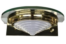 PAIR Brass Glass Art Deco Wall Sconce Demilune Sconces Halo Half Moon picture