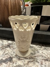 Vintage Lenox Heart Collection Posey Vase Ivory 24K Gold Pierced Hearts Rose USA picture