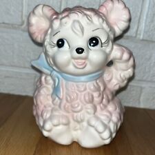 Vintage 1950's Curly Lamb Ceramic Planter Ruben Pink With Blue Bow Kitschy 6.5” picture