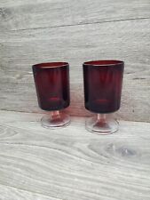 Vtg Arcoroc France Red Ruby Pedestal Drinking Glass 4.5” H Set Of 2  picture