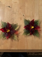 Vintage Acrylic Lucite Poinsettia Ornaments Pair Taiwan Christmas MCM Style Tags picture