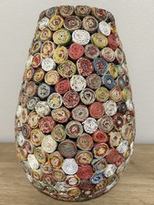 Handmade Recycled Paper Vase Upcycled Magazine Coiled Art Boho Decorative Vessel picture