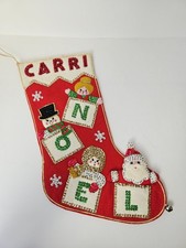 Vintage felt Christmas stocking Santa Claus sequin rhinestone NOEL picture