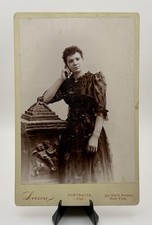 1892 Victorian Cabinet Card Photo Sheer Lace Evening Gown NY Leeson Photo Studio picture