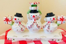 Rare Vintage Holt Howard Snowman Trio Christmas Candle Holder Japan picture