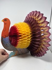 Honeycomb Turkey Thanksgiving Vintage Die Cut Amscan Paper Centerpiece 12” Tall picture